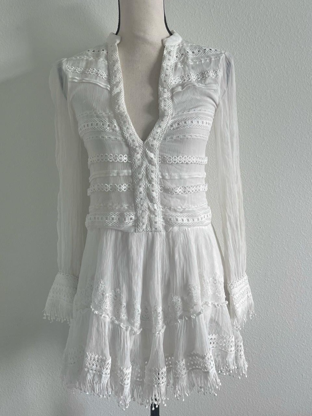 Rococo Sand White Lace-Trim Mini Dress